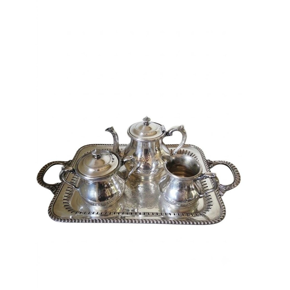 Antique Bristol Plate Co Quadruple Silver Plated Tea Coffee Service Set w/Tray